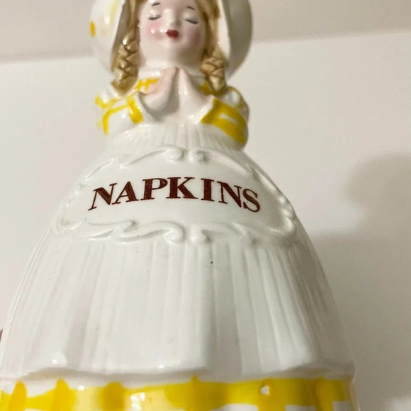 Vintage  Ceramic Napkin Holder Girl Lady Yellow Dress Praying Japan - Picture 11 of 16